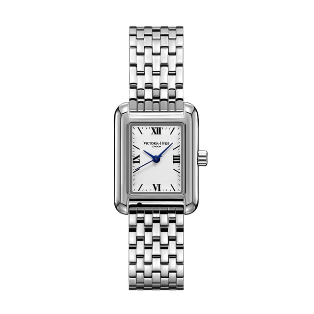 The VICTORIA HYDE LONDON women's watch from the RETRO series combines retro-inspired design with modern functionality. The silver square case, measuring 22 x 29 mm and 7.5 mm thick, is made of eco-friendly copper, giving the watch a timeless look. The silver dial with a fine sand effect and clear mineral crystal ensure excellent legibility. The silver stainless steel strap (7-link bracelet) with a width of 14 mm and a total length of 178.11 mm (including clasp) is adjustable and equipped with a practical double folding clasp. The watch is powered by a precise quartz movement (Miyota Super 2035) and offers 3 ATM water resistance, making it an ideal companion for everyday wear.

Case: Silver square case made of eco-friendly copper, measuring 22 x 29 mm and 7.5 mm thick.

Dial: Silver dial with a sand effect for an elegant appearance.

Strap: Silver stainless steel strap (7-link band) with a width of 14 mm and a total length of 178.11 mm, adjustable with a double folding clasp.

Movement: Precise quartz movement (Miyota Super 2035) for reliable timekeeping.

Water resistance: 3 ATM, suitable for everyday activities such as washing hands or splashing water.

This watch is perfect for women who value stylish design, high-quality materials, and functionality.