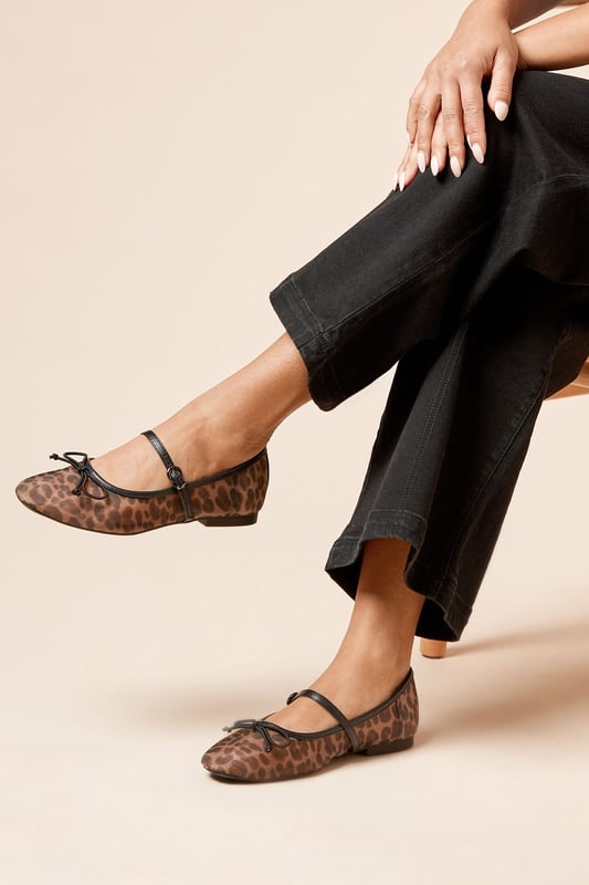 Faith: Gracelynn Leopard Mesh Mary Jane Ballet Pumps