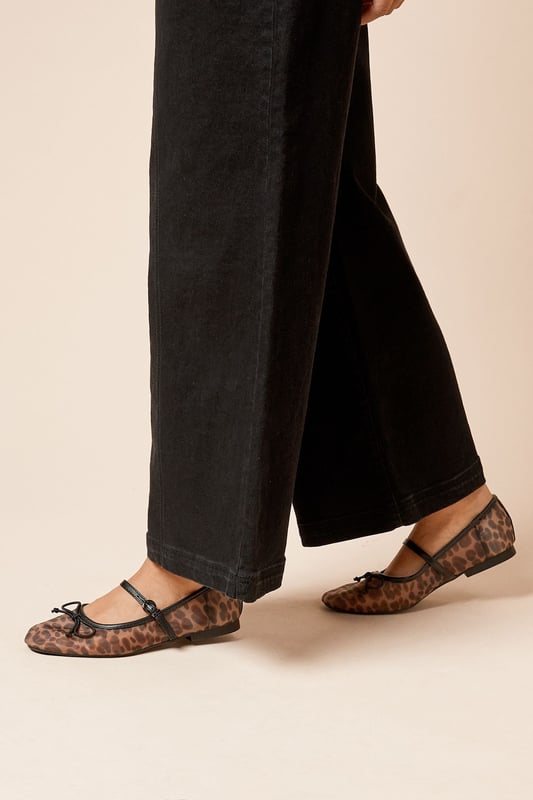 Faith: Gracelynn Leopard Mesh Mary Jane Ballet Pumps