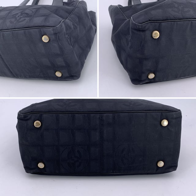VINTAGE, RRP AS NEW
Chanel Travel Line Tote (2003-2004) - Understated Elegance in Motion  Timeless, functional, and distinctly Chanel - this black jacquard nylon tote from the house's Travel Line collection is a minimalist masterpiece from the 2003-2004 era, designed with the modern voyager in mind.  Crafted from sleek black jacquard nylon, the bag features the iconic Chanel motif subtly woven into the fabric - a quiet nod to the maison's storied heritage. The silhouette is elevated by a black leather shoulder straps/handles, offering both comfort and sophistication for life on the move.  Inside, the nylon lining holds two side zip pockets, perfect for keeping essentials within reach while maintaining the tote's clean lines. True to Chanel's legacy of craftsmanship, the interior bears the 'Chanel - Made in Italy' tag and a discreet ity hologram, grounding this vintage gem in ity and history.  Effortlessly chic and endlessly versatile, this Chanel Travel Line tote is a sophisticated companion - ideal for everyday elegance, city strolls, or quiet getaways. A rare find for collectors and lovers of early-2000s Chanel. Condition Rating: B - VERY GOOD CONDITIONCondition Details: Some wear of use on bottom corners. Some normal wear of use on leather handles. Please, look carefully at the photos and ask if you have any doubts.Measurements (cm):Depth: 11.4Height: 20.3Length: 27.9Other Details: Dustbag? NoKeys? NoBox? No Measurments:  width: 114 mm length: 279 mm height: 203 mm