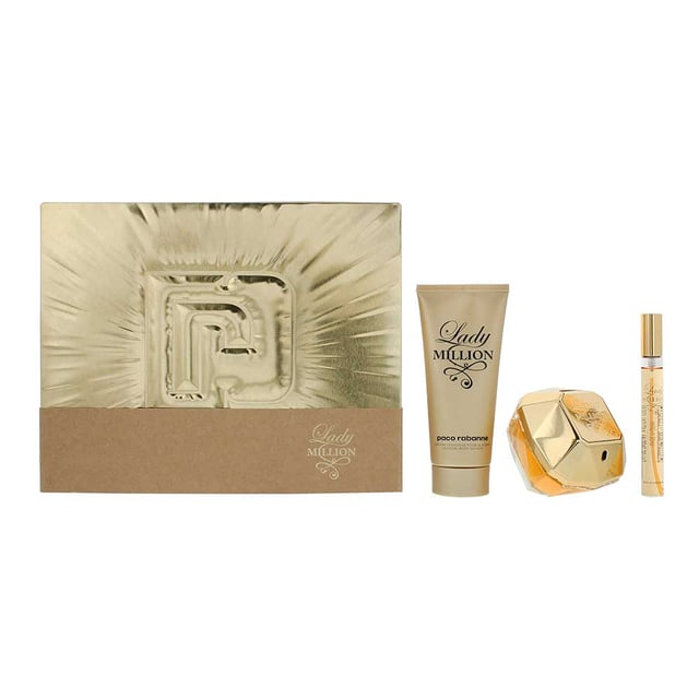 Lady Million by Paco Rabanne is a Floral Fruity fragrance for women. Launched in 2010, this luxurious scent is best suited for the colder seasons and makes an ideal choice for evening wear. Radiating opulence and confidence, Lady Million is a bold, glamorous fragrance that captures the essence of gold and extravagance.  

The fragrance opens with a sparkling trio of raspberry, neroli, and Amalfi lemon, delivering a fresh and fruity burst that immediately commands attention. The heart blooms with an elegant bouquet of jasmine, African orange flower, and gardenia, creating a rich and seductive floral core. In the base, smooth white honey blends with earthy patchouli and warm amber, adding depth and sensuality to the composition, leaving behind a golden and magnetic trail.  

Encased in the iconic multifaceted gold diamond bottle, Lady Million is a dazzling expression of femininity, power, and allure—perfect for women who love to stand out.  

Top Notes: Raspberry, Neroli, Amalfi Lemon. 
Middle Notes: Jasmine, African Orange Flower, Gardenia. 
Base Notes: White Honey, Patchouli, Amber.  

How to Apply
For best results, apply the fragrance to your body's warmest points-such as your wrists, neck, and the creases of your elbows-where the heat helps to enhance and prolong the scent.
Avoid rubbing the fragrance into your skin after application, as this can diminish its longevity.
If applying to your wrists, reapply after washing your hands to maintain the fragrance throughout the day.