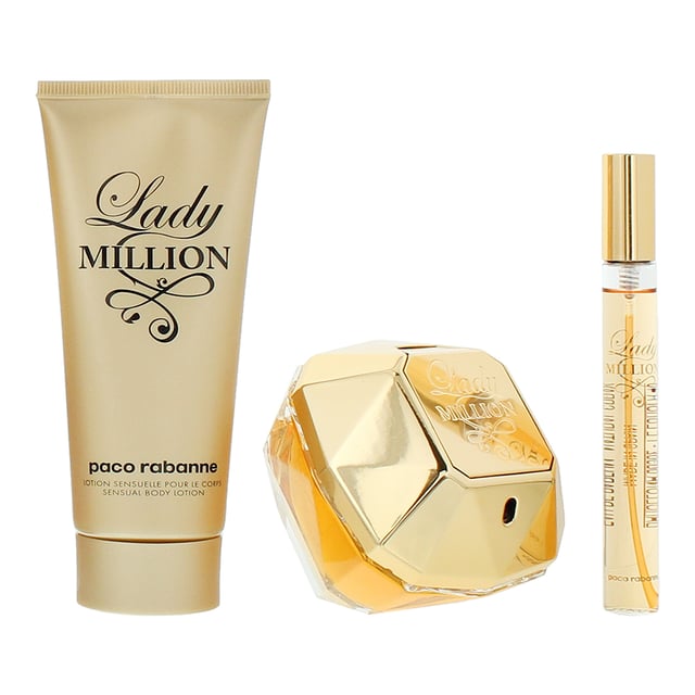 Lady Million by Paco Rabanne is a Floral Fruity fragrance for women. Launched in 2010, this luxurious scent is best suited for the colder seasons and makes an ideal choice for evening wear. Radiating opulence and confidence, Lady Million is a bold, glamorous fragrance that captures the essence of gold and extravagance.  

The fragrance opens with a sparkling trio of raspberry, neroli, and Amalfi lemon, delivering a fresh and fruity burst that immediately commands attention. The heart blooms with an elegant bouquet of jasmine, African orange flower, and gardenia, creating a rich and seductive floral core. In the base, smooth white honey blends with earthy patchouli and warm amber, adding depth and sensuality to the composition, leaving behind a golden and magnetic trail.  

Encased in the iconic multifaceted gold diamond bottle, Lady Million is a dazzling expression of femininity, power, and allure—perfect for women who love to stand out.  

Top Notes: Raspberry, Neroli, Amalfi Lemon. 
Middle Notes: Jasmine, African Orange Flower, Gardenia. 
Base Notes: White Honey, Patchouli, Amber.  

How to Apply
For best results, apply the fragrance to your body's warmest points-such as your wrists, neck, and the creases of your elbows-where the heat helps to enhance and prolong the scent.
Avoid rubbing the fragrance into your skin after application, as this can diminish its longevity.
If applying to your wrists, reapply after washing your hands to maintain the fragrance throughout the day.
