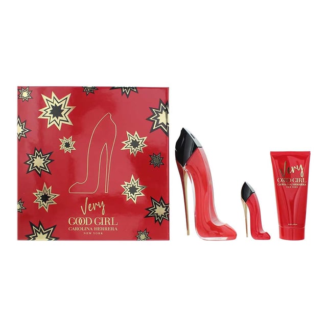Very Good Girl by Carolina Herrera is a Floral Fruity fragrance for women. Launched in 2021, this vibrant scent is versatile enough to be worn all year round and transitions effortlessly from day to night. It reimagines the signature Good Girl DNA with a bold twist, delivering a playful yet sophisticated aroma that celebrates modern femininity.  

The fragrance opens with a dazzling burst of litchi and red currant, creating a juicy and energetic introduction that is instantly captivating. At the heart, a single luxurious note of rose takes center stage, lending a romantic and elegant floral depth. The base unfolds with creamy vanilla and the earthy strength of vetiver, creating a balanced and alluring finish that lingers with confidence and charm.  

This Gift Set contains: Eau De Parfum 80ml, Body Lotion 100ml, Eau de Parfum 7ml

Housed in the striking red and black stiletto heel bottle, Very Good Girl is a statement of power, passion, and elegance—perfect for women who embrace every side of their personality.  

Top Notes: Litchi, Red Currant. 
Middle Notes: Rose. 
Base Notes: Vanilla, Vetiver.  

How to Apply: 

Apply it to your body's warmest points, such as the crease of your elbows and wrists, to intensify the longevity of the fragrance. 
Avoid rubbing after application, as this will reduce the longevity of the fragrance. For wrist application, apply the fragrance after hand washing.