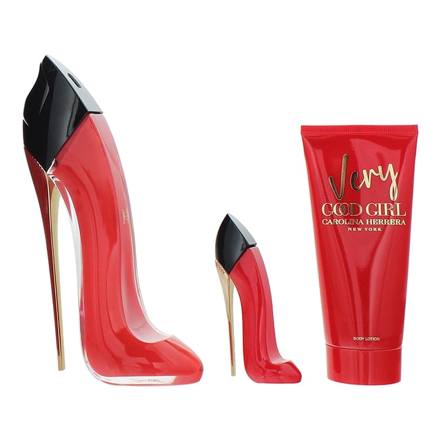 Very Good Girl by Carolina Herrera is a Floral Fruity fragrance for women. Launched in 2021, this vibrant scent is versatile enough to be worn all year round and transitions effortlessly from day to night. It reimagines the signature Good Girl DNA with a bold twist, delivering a playful yet sophisticated aroma that celebrates modern femininity.  

The fragrance opens with a dazzling burst of litchi and red currant, creating a juicy and energetic introduction that is instantly captivating. At the heart, a single luxurious note of rose takes center stage, lending a romantic and elegant floral depth. The base unfolds with creamy vanilla and the earthy strength of vetiver, creating a balanced and alluring finish that lingers with confidence and charm.  

This Gift Set contains: Eau De Parfum 80ml, Body Lotion 100ml, Eau de Parfum 7ml

Housed in the striking red and black stiletto heel bottle, Very Good Girl is a statement of power, passion, and elegance—perfect for women who embrace every side of their personality.  

Top Notes: Litchi, Red Currant. 
Middle Notes: Rose. 
Base Notes: Vanilla, Vetiver.  

How to Apply: 

Apply it to your body's warmest points, such as the crease of your elbows and wrists, to intensify the longevity of the fragrance. 
Avoid rubbing after application, as this will reduce the longevity of the fragrance. For wrist application, apply the fragrance after hand washing.