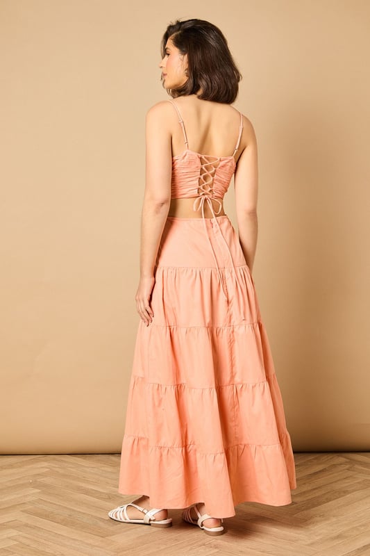 Plain Gathered Bust Tie Back Maxi Dress