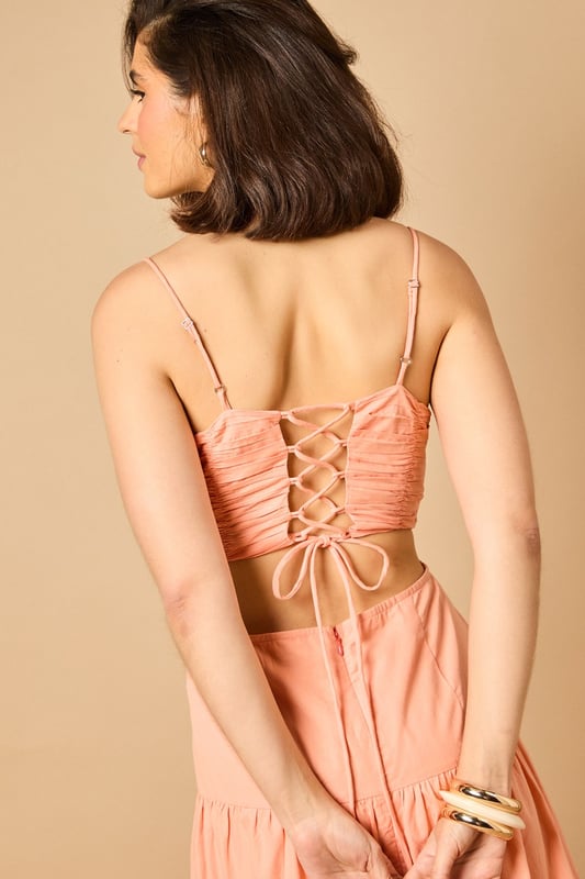 Plain Gathered Bust Tie Back Maxi Dress