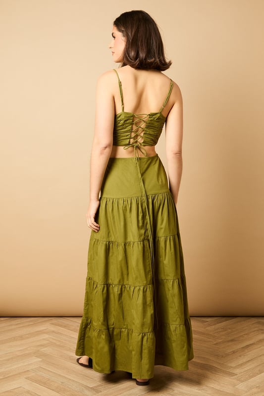 Plain Gathered Bust Tie Back Maxi Dress