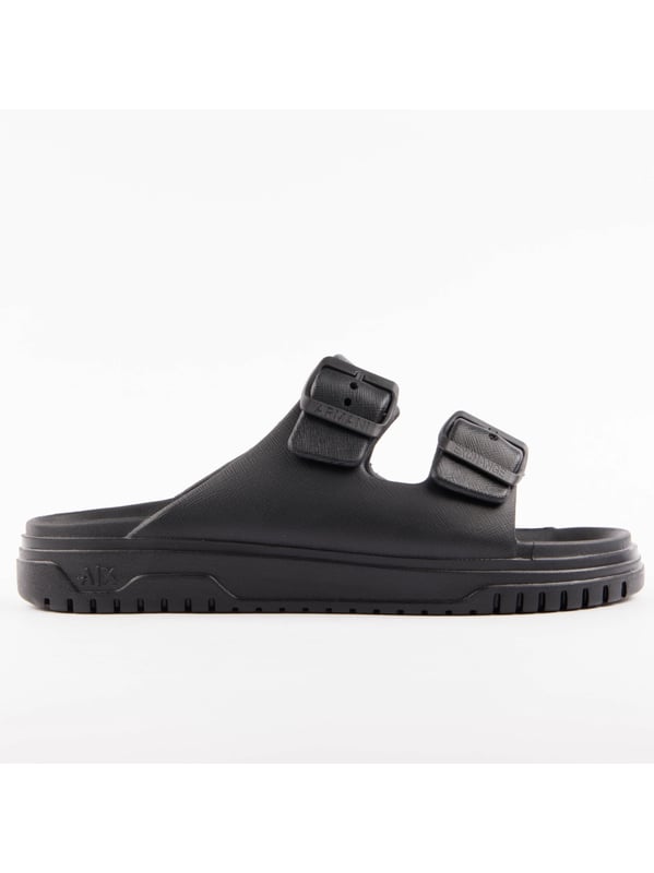 Claquette Armani Exchange Soul Homme Schwarz Synthétique. Authentischer Schuh der Marke Armani Exchange - Streetwear/Sportswear-Design von Armani Exchange - Armani Exchange für Herren, perfekt für den Alltag - Die schwarze Claquette von Armani Exchange passt hervorragend zu Ihrem Restkleiderschrank - Bequeme synthetische Materialien - Klassische Schnalle - Soul - Synthetisch