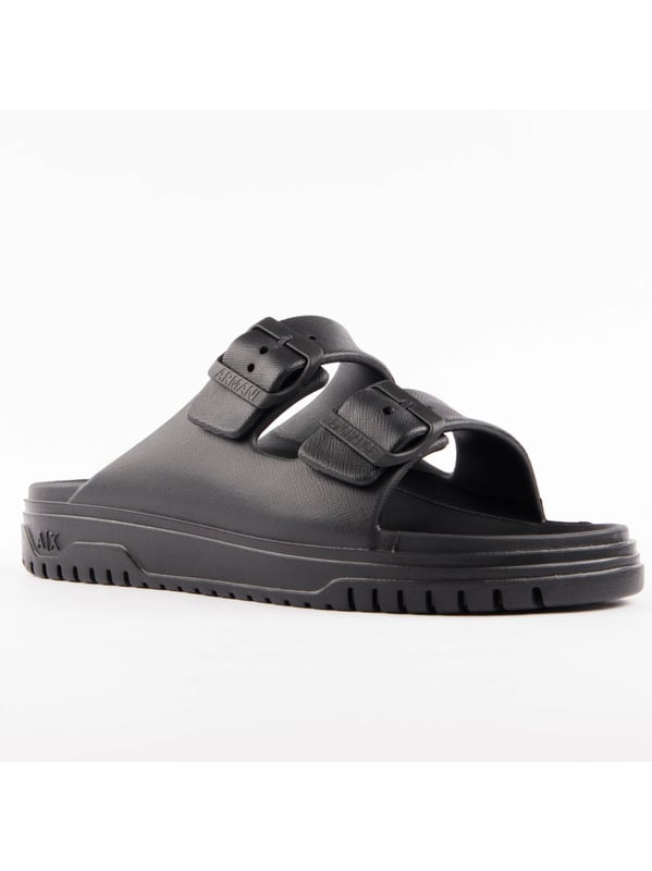 Claquette Armani Exchange Soul Homme Schwarz Synthétique. Authentischer Schuh der Marke Armani Exchange - Streetwear/Sportswear-Design von Armani Exchange - Armani Exchange für Herren, perfekt für den Alltag - Die schwarze Claquette von Armani Exchange passt hervorragend zu Ihrem Restkleiderschrank - Bequeme synthetische Materialien - Klassische Schnalle - Soul - Synthetisch