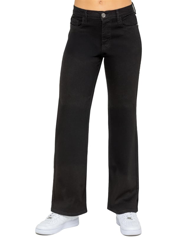 Embrace effortless style and comfort with the Enzo Women's Wide Leg Jeans. Designed with a mid-rise waist and a regular fit, these jeans offer a timeless silhouette that complements any look. Crafted from stretch fabric, they provide flexibility and ease of movement throughout your day. The classic 5-pocket design adds practicality, while the zip fly fastening ensures a secure fit. (657)