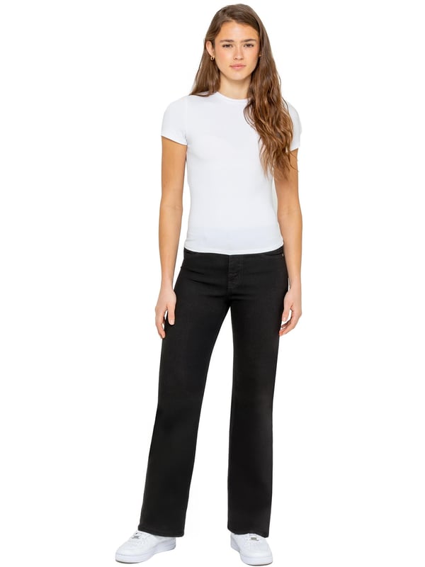 Embrace effortless style and comfort with the Enzo Women's Wide Leg Jeans. Designed with a mid-rise waist and a regular fit, these jeans offer a timeless silhouette that complements any look. Crafted from stretch fabric, they provide flexibility and ease of movement throughout your day. The classic 5-pocket design adds practicality, while the zip fly fastening ensures a secure fit. (657)