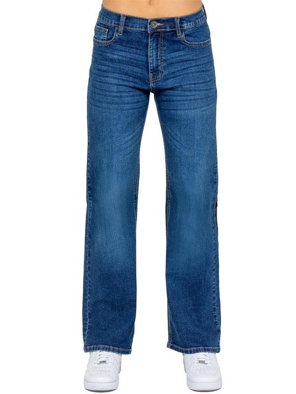 Embrace effortless style and comfort with the Enzo Women's Wide Leg Jeans. Designed with a flattering high-rise waist and a regular fit, these jeans offer a timeless silhouette that complements any look. Crafted from stretch fabric, they provide flexibility and ease of movement throughout your day. The classic 5-pocket design adds practicality, while the zip fly fastening ensures a secure fit.