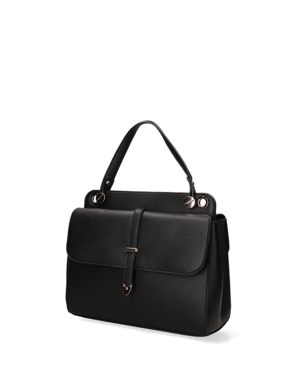 Bolso de mujer. El cierre es con botón magnético. Los bolsillos internos tienen cremallera. Los bolsillos externos están ausentes. La correa para el hombro es ajustable y extraíble. El mango está fabricado en PU. Hay un compartimento interno. El material externo es 100%PU. Internamente es 100% Poliéster. Medidas: 27,5x23x10 cm. Producto de moda