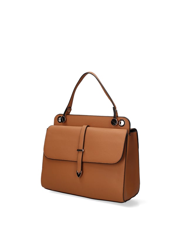 Bolso de mujer. El cierre es con botón magnético. Los bolsillos internos tienen cremallera. Los bolsillos externos están ausentes. La correa para el hombro es ajustable y extraíble. El mango está fabricado en PU. Hay un compartimento interno. El material externo es 100%PU. Internamente es 100% Poliéster. Medidas: 27,5x23x10 cm. Producto de moda