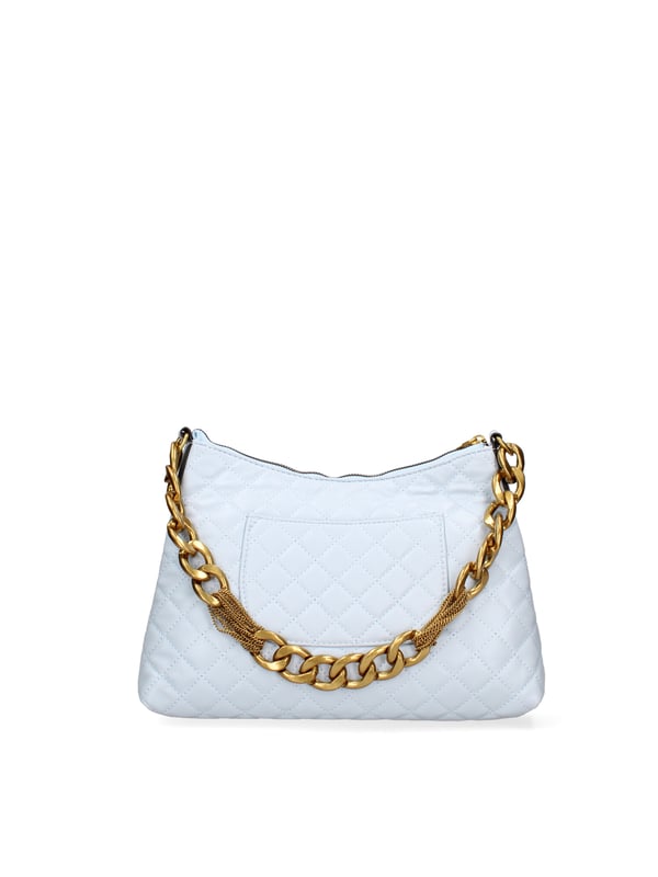 Bolso bandolera para mujer. El cierre es con cremallera. Los bolsillos internos son uno con cremallera y otro abierto. Los bolsillos externos están ausentes. La bandolera es de cadena. Falta el mango. Hay un compartimento interno. El material externo es 100%PU. Internamente es 100% Poliéster. Medidas: 31x21x5 cm. Producto de moda