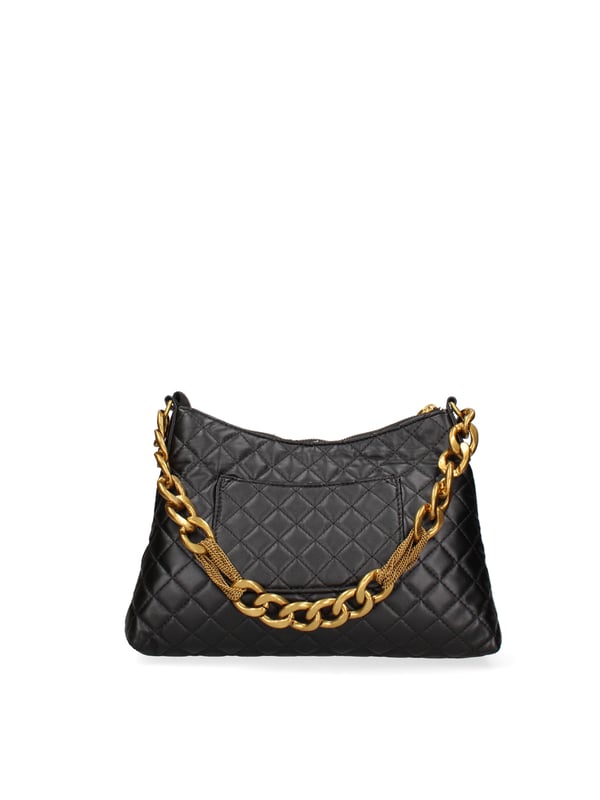 Bolso bandolera para mujer. El cierre es con cremallera. Los bolsillos internos son uno con cremallera y otro abierto. Los bolsillos externos están ausentes. La bandolera es de cadena. Falta el mango. Hay un compartimento interno. El material externo es 100%PU. Internamente es 100% Poliéster. Medidas: 31x21x5 cm. Producto de moda