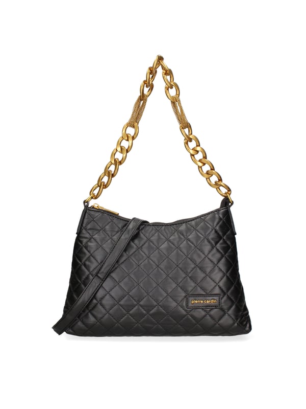 Bolso bandolera para mujer. El cierre es con cremallera. Los bolsillos internos son uno con cremallera y otro abierto. Los bolsillos externos están ausentes. La bandolera es de cadena. Falta el mango. Hay un compartimento interno. El material externo es 100%PU. Internamente es 100% Poliéster. Medidas: 31x21x5 cm. Producto de moda