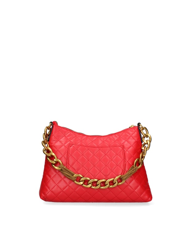 Bolso bandolera para mujer. El cierre es con cremallera. Los bolsillos internos son uno con cremallera y otro abierto. Los bolsillos externos están ausentes. La bandolera es de cadena. Falta el mango. Hay un compartimento interno. El material externo es 100%PU. Internamente es 100% Poliéster. Medidas: 31x21x5 cm. Producto de moda