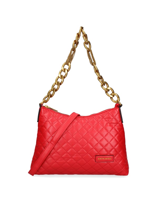 Bolso bandolera para mujer. El cierre es con cremallera. Los bolsillos internos son uno con cremallera y otro abierto. Los bolsillos externos están ausentes. La bandolera es de cadena. Falta el mango. Hay un compartimento interno. El material externo es 100%PU. Internamente es 100% Poliéster. Medidas: 31x21x5 cm. Producto de moda