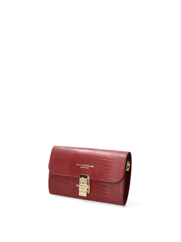 Crossbodytas voor dames met draaisluiting. één met binnenzakken met ritssluiting. afwezige externe zakken. afneembaar op kettingschouderband. ontbrekend handvat. twee binnenvakken.  extern materiaal. gevoerd met 70% katoen - 30% polyester binnenkant. Afmetingen: 23x13x5 cm. Gemaakt in Italië