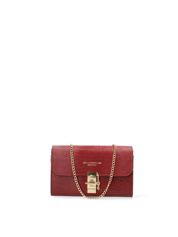 Crossbodytas voor dames met draaisluiting. één met binnenzakken met ritssluiting. afwezige externe zakken. afneembaar op kettingschouderband. ontbrekend handvat. twee binnenvakken.  extern materiaal. gevoerd met 70% katoen - 30% polyester binnenkant. Afmetingen: 23x13x5 cm. Gemaakt in Italië
