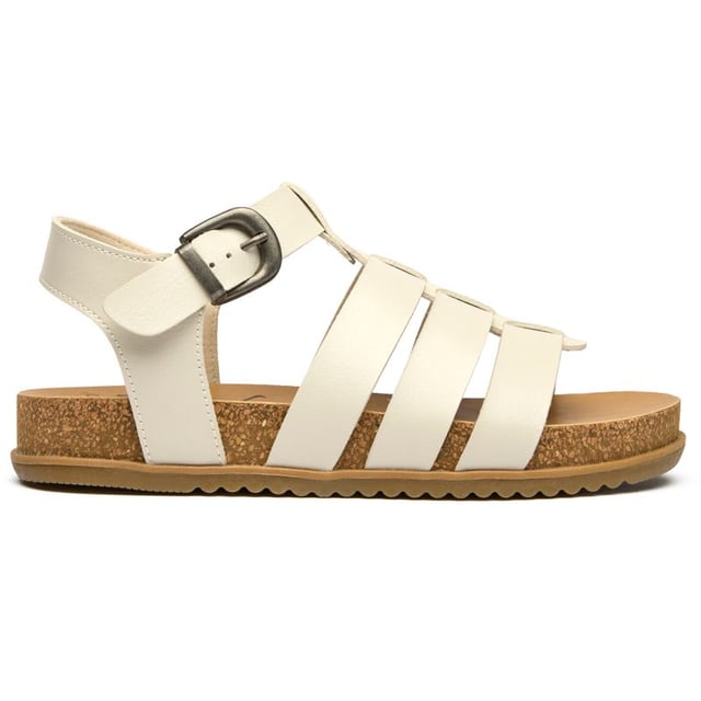 Witte Blowfish Fillip sandalen voor dames, gemaakt van synthetisch materiaal en een rubberen zool. Voorzien van: Blowfish-merk, kurken zool, verstelbare gesp en veganistisch.