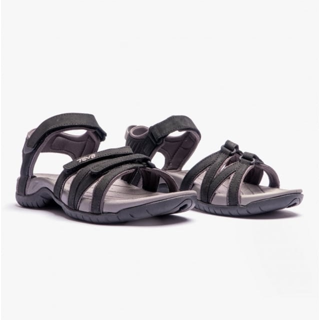 These women's strappy sandals feature a leather upper, textile lining, and rubber sole with adjustable touch fasten for comfort and breathability, ideal for casual wear