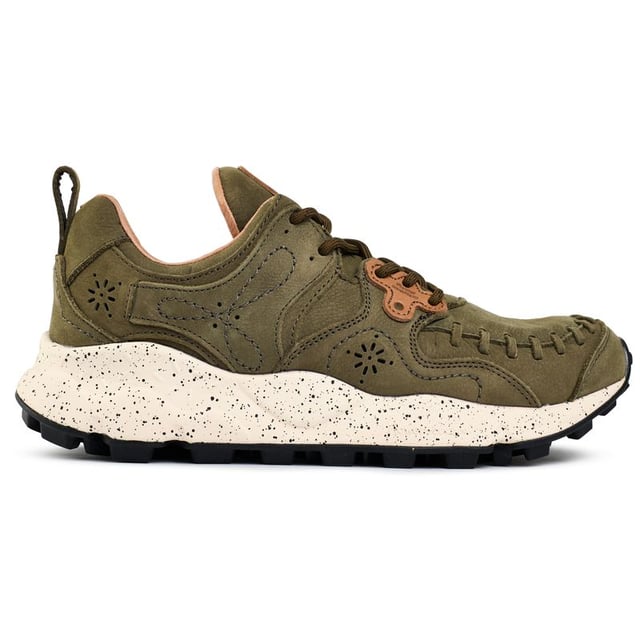 Step up your sporty looks with these unmissable, unusual trainers Yamano 3 from Flower Mountain. The running-style sneaker has a super soft, fast design, suede and nylon upper and a funky, chunky sole with a cork antibacterial insole. The intricate stitching, beautiful multicolour design and woven details make for a snug fit and fabulous, unique look.
