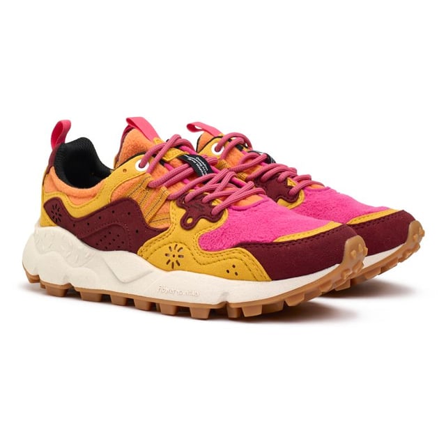 Add some pep to your sporty looks with these unmissable, unusual trainers Yamano 3 from Flower Mountain. The running-style sneaker has a super soft suede and nylon upper and a funky, chunky sole. The intricate stitching, beautiful multicolour design and woven details make for a snug fit and fabulous, unique look.