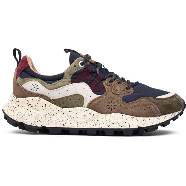 Add some pep to your sporty looks with these unmissable, unusual trainers Yamano 3 from Flower Mountain. The running-style sneaker has a super soft suede and nylon upper and a funky, chunky sole. The intricate stitching, beautiful multicolour design and woven details make for a snug fit and fabulous, unique look.