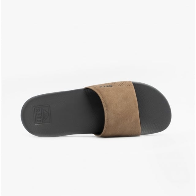 These men's slip-on sliders feature faux leather uppers, breathable synthetic lining, and rubber soles for comfort and durability, ideal for casual wear