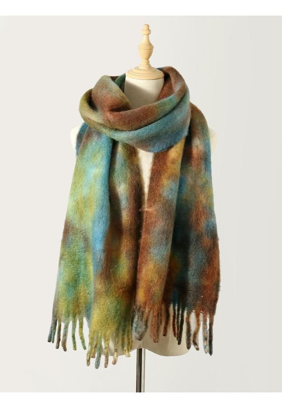 1
  piece scarf
  100% polyester
  Imported
  Length: 78.7 in
  Width: 12.6 in
  Weight: 8.1 oz
  Tie
  dye pattern
  Fringe detailing
Material: Polyester
