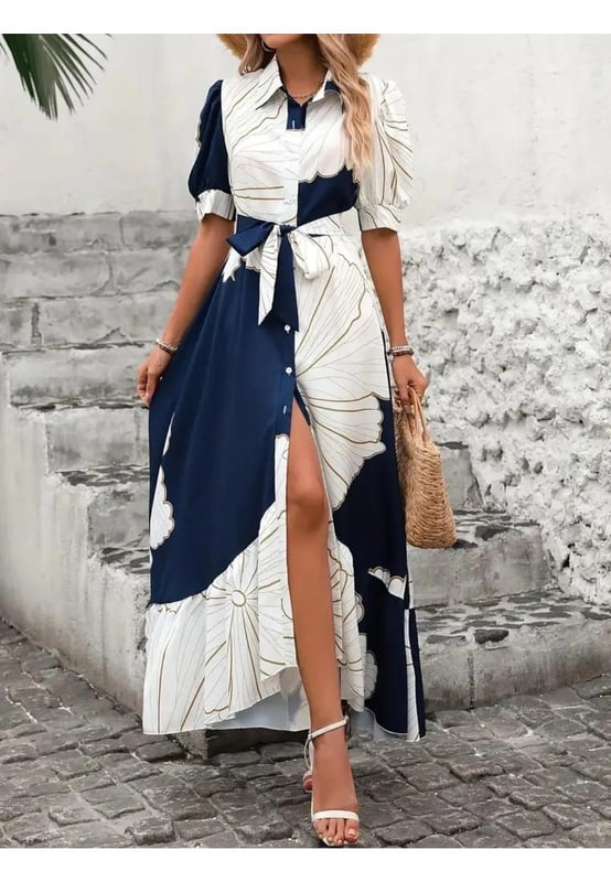 Buttoned detailing
  Tied waist
  95% polyester 5% spandex
  No stretch
  Body not lined
  Machine wash cold
  Tumble dry low
  Imported
Material: Polyester