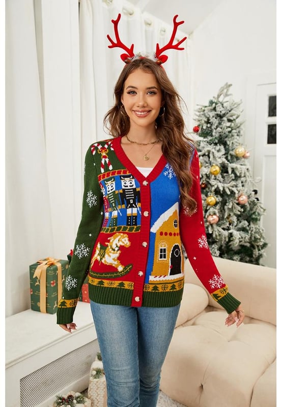 Basic style
  Slightly stretchy
  100% acrylic material composition
  Contrast V
  neck
  Long sleeves
  Machine wash cold
  Tumble dry low
  Imported
  Available in sizes S to 2XL