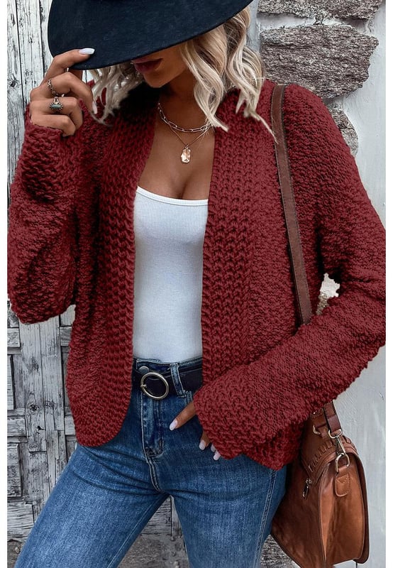 Cárdigan abierto de estilo básico  
Tejido ligeramente elástico para mayor comodidad  
Fabricado en 100% acrílico  
Lavar a máquina en agua fría y secar a baja temperatura  
Importado  
Disponible en tallas S a 2XL con medidas detalladas  
Material: Poliéster