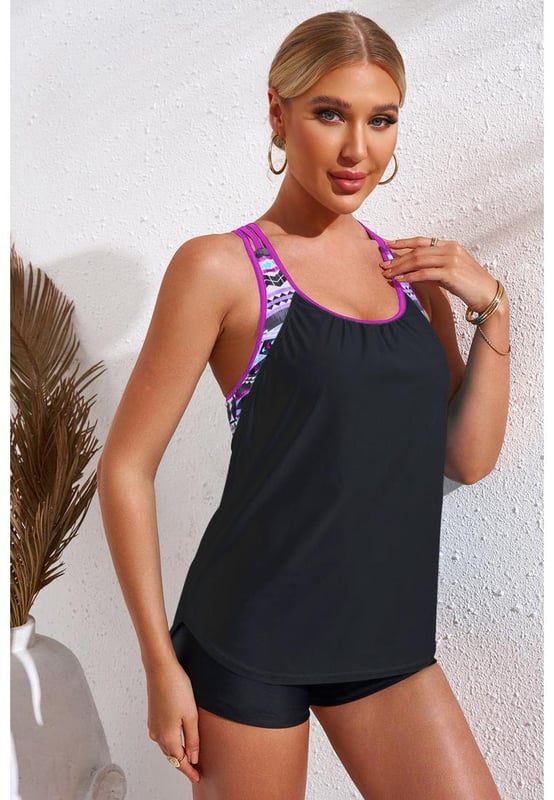 Obertyp: Ohne Bügel  
Brustpolster: Abnehmbares Polster  
Musterart: Kontrast  
Stil: Outdoor Strand  
Merkmale: Schlichtes Design  
Ausschnitt: Rundhalsausschnitt  
Materialzusammensetzung: 82% Nylon, 18% Spandex  
Dehnbarkeit: Mäßige Dehnbarkeit  
Pflegehinweise: Maschinenwäsche kalt. Im Trockner bei niedriger Temperatur trocknen.  
Importiert  
Produktmaße: S: Brust 71 cm, Länge 43 cm  
M: Brust 76 cm, Länge 43 cm  
L: Brust 84 cm, Länge 44 cm  
XL: Brust 89 cm, Länge 46 cm  
2XL: Brust 97 cm, Länge 46 cm  