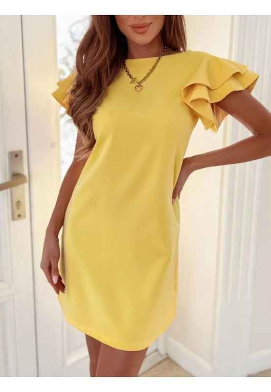 Ruffled Layered Short Sleeve Mini Dress
  Features: Ruffled Backless
  Material composition: 100% polyester
  Care instructions: Machine wash cold Tumble dry low
  Imported
  Product Measurements (Measurements by inches) & Size Conversion
  Size S (US 2/4): Length 33.1 Bust 34.6 Waist 33.1
  Size M (US 6/8): Length 33.5 Bust 36.2 Waist 34.6
  Size L (US 10): Length 33.9 Bust 37.8 Waist 36.2
  Size XL (US 12): Length 34.3 Bust 39.4 Waist 37.8