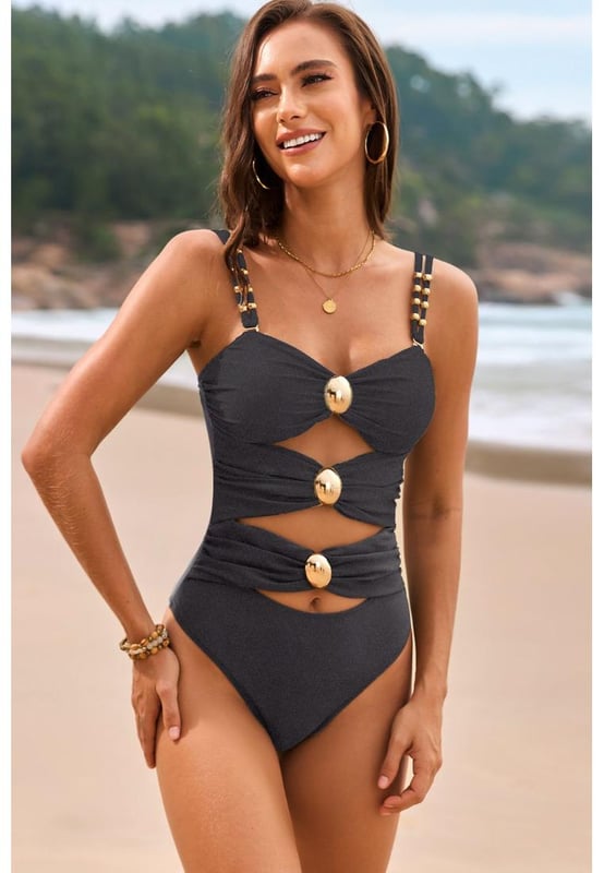 Ruched detailing
  Sweetheart neckline
  Removable padding
  No underwire
  Stretchy material
  80% polyamide 20% elastane
  Machine wash cold tumble dry low
  Imported