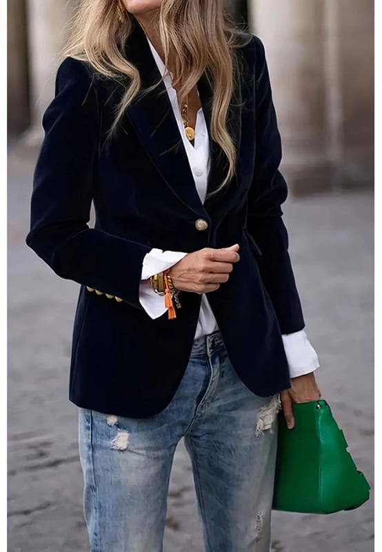 One Button Lapel Collar Long Sleeve Blazer
  Buttoned closure
  Normal thickness
  Lined body
  Material: 100% polyester
  Care instructions: Machine wash cold tumble dry low
  Imported