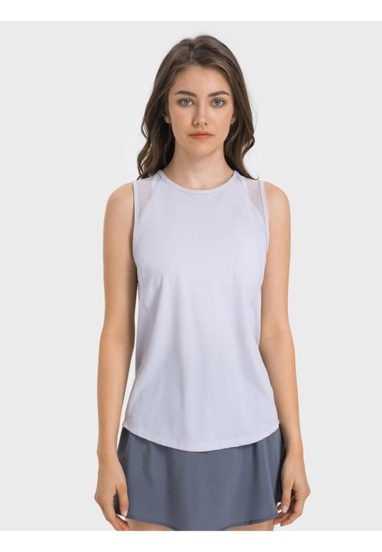 Basisstijl  
Semi  
doorzichtig  
Zeer rekbaar  
Materiaal samenstelling: 75% nylon 25% spandex  
Verzorgingsinstructies: Machinewas koud, drogen op lage temperatuur  
Geïmporteerd  
Productafmetingen (inches): Maat 4  
Toplengte: 23 Borst: 33.1; Maat 6  
Toplengte: 23.8 Borst: 34.6; Maat 8  
Toplengte: 24.6 Borst: 36.2; Maat 10  
Toplengte: 25 Borst: 37.8; Maat 12  
Toplengte: 25.4 Borst: 39.4