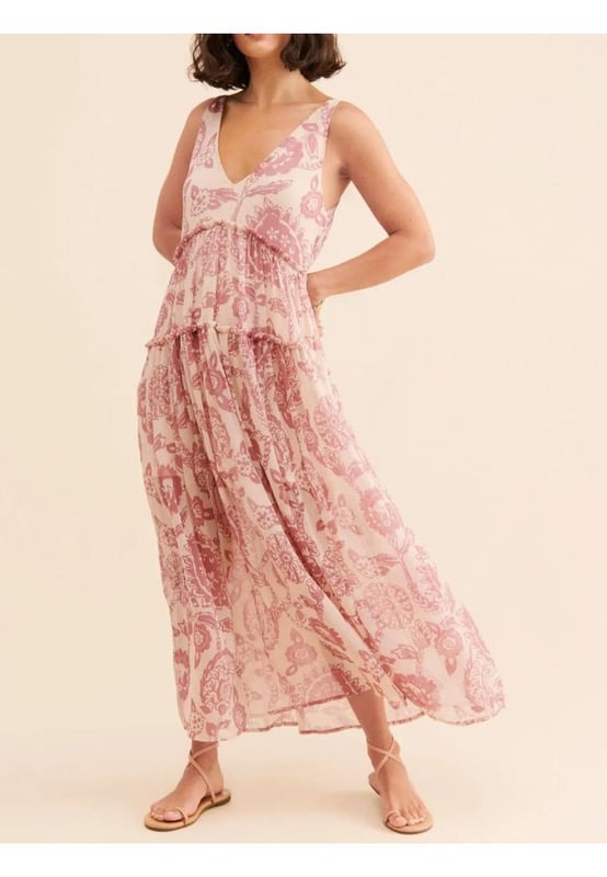 Printed V
  Neck Sleeveless Dress
  Features frill detailing
  No stretch
  Partially lined body
  Material composition: 65% polyester 35% cotton
  Care instructions: Machine wash cold tumble dry low
  Imported