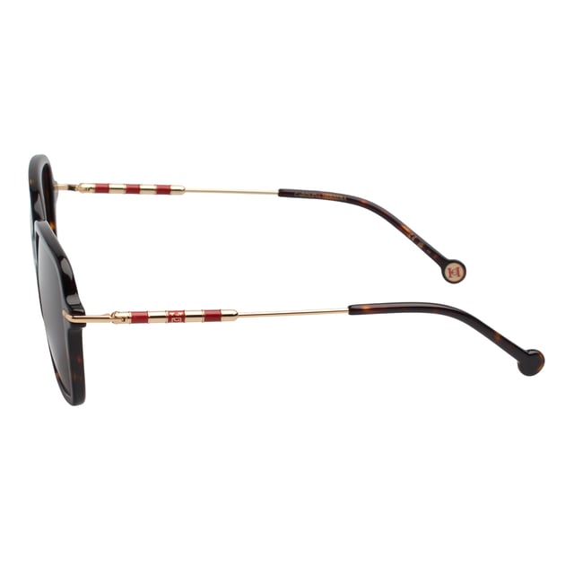 These Carolina Herrera sunglasses fuse elegant design with distinctive details that elevate any look with subtlety and sophistication.

 Shape and design:
 - These sunglasses feature a softly rounded square shape, providing visual balance and flattering a wide variety of faces.
 - The design is characterized by its enveloping structure and clean lines, which combine modernity with a timeless feel.

 Frame material:
 - The frame is made from a combination of acetate and metal, offering excellent durability with a refined finish.
 - Lightweight construction provides comfort even during extended use.

 Brand details:
 - Carolina Herrera logo inscription on temples.
 - Cylindrical metallic details with decorative stripes and the CH monogram provide visual identity and exclusivity to the design.

 Glasses:
 - Lenses with 100% UV protection filter, ideal for daily outdoor use.
 - Anti-reflective treatment that improves the visual experience and reduces glare.
 Measures: Lens width: 55 mm. Bridge: 20 mm. Temples: 145 mm
 Composition: Acetate, Metal
 Care:
Wash only with water or, if necessary, a mild soap.
 Dry with a soft cloth to avoid scratches.
 Avoid contact with harsh surfaces or abrasive liquids.