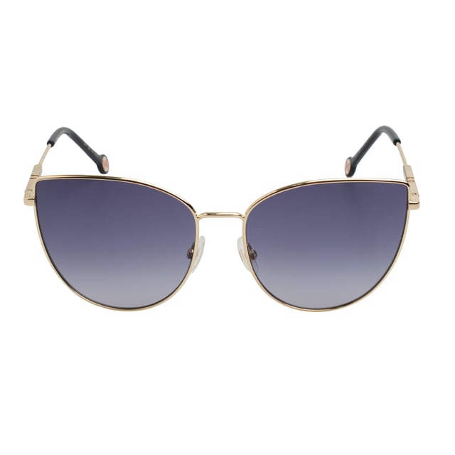 These Carolina Herrera sunglasses combine sleek lines with a sophisticated aesthetic, creating an iconic design designed for women who want to stand out with elegance without sacrificing modernity.

 Shape and design:
 - Cat-eye silhouette with a defined contour, which enhances and stylizes facial features.

 Frame material:
 - Ultra-light metal structure that provides strength and long-lasting comfort.
 - Slim temples with curved tips, ensuring an ergonomic fit.

 Brand details:
 - Distinctive circular logo at the end of the temples.
 - Rods decorated with linear elements that add a touch of exclusive design.

 Glasses:
 - 100% UV protection lenses for safe sun coverage.
 Measures: Lens width: 59 mm. Bridge: 17 mm. Temples: 145 mm
 Composition: Metal
 Care:
Wash only with water or, if necessary, a mild soap.
 Dry with a soft cloth to avoid scratches.
 Avoid contact with harsh surfaces or abrasive liquids.