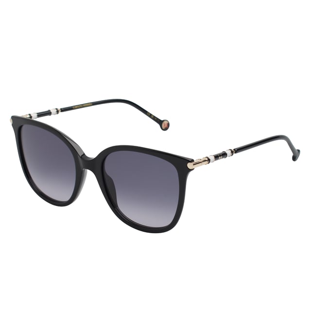 These Carolina Herrera sunglasses reflect a perfect balance between sophistication and contemporary character, offering a wraparound silhouette ideal for enhancing any look with a distinctive touch.

 Shape and design:
 - Gently angled butterfly silhouette design provides a feminine and elegant aesthetic.
 - Full-coverage front that provides a refined yet modern look.

 Frame material:
 - High-quality acetate front combined with fine, structured metal temples.
 - Curved terminals that improve grip and comfort.

 Brand details:
 - “Carolina Herrera” inscription discreetly engraved on the inside of the temple.
 - Decorative metal elements with the initials CH, precisely integrated into the end caps and side details.

 Glasses:
 - Lenses with 100% UV protection.
 Measures: Lens width: 55 mm. Bridge: 20 mm. Temples: 145 mm.
 Composition: Acetate
 Care:
Wash only with water or, if necessary, a mild soap.
 Dry with a soft cloth to avoid scratches.
 Avoid contact with harsh surfaces or abrasive liquids.