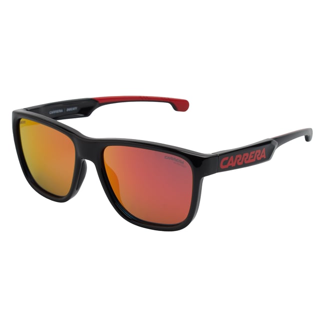 Estas gafas de sol Carrera en colaboración con Ducati canalizan una estética deportiva y audaz, pensada para los amantes de la velocidad, el diseño dinámico y la actitud urbana. Su estilo envolvente y moderno garantiza rendimiento, estilo y protección en cualquier situación.

Forma y diseño:
- Silueta rectangular ligeramente envolvente para mayor cobertura visual.
- Inspiración deportiva con líneas fluidas y aerodinámicas.

Material de la montura:
- Montura de poliamida inyectada, ligera y altamente resistente.

Detalles de la marca:
- Logotipo Carrera en el frontal y varilla; emblema Ducati en el interior.
- Diseño especial Ducati Performance para entusiastas del motociclismo y la adrenalina.

Lentes:
- Lentes espejo con protección UV 100%.

Contenido: 
- Gafas de sol, estuche, pañuelo y folleto.
 Medidas: Ancho lente: 57 mm. Puente: 17 mm. Patillas: 135 mm.
 Composición: Poliamida
 Cuidados:
Lavar solo con agua o, si fuese necesario, un jabón suave.
Secar con el paño suave para evitar rayaduras.
Evitar el contacto con superficies rigurosas o líquidos abrasivos.