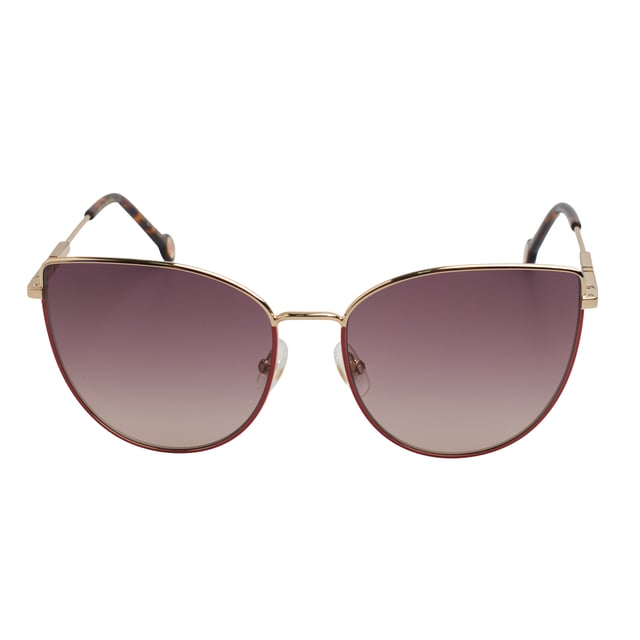 These Carolina Herrera sunglasses combine sleek lines with a sophisticated aesthetic, creating an iconic design designed for women who want to stand out with elegance without sacrificing modernity.

 Shape and design:
 - Cat-eye silhouette with a defined contour, which enhances and stylizes facial features.

 Frame material:
 - Ultra-light metal structure that provides strength and long-lasting comfort.
 - Slim temples with curved tips, ensuring an ergonomic fit.

 Brand details:
 - Distinctive circular logo at the end of the temples.
 - Rods decorated with linear elements that add a touch of exclusive design.

 Glasses:
 - 100% UV protection lenses for safe sun coverage.
 Measures: Lens width: 59 mm. Bridge: 17 mm. Temples: 145 mm
 Composition: Metal
 Care:
Wash only with water or, if necessary, a mild soap.
 Dry with a soft cloth to avoid scratches.
 Avoid contact with harsh surfaces or abrasive liquids.