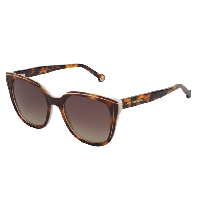 These Carolina Herrera sunglasses fuse elegant design with distinctive details that elevate any look with subtlety and sophistication. With a carefully crafted structure and refined finishes, they're the ideal accessory for those seeking style and protection with a distinct identity.

 Shape and design:
 - Soft cat-eye silhouette frame, ideal for enhancing features and adding a feminine touch with character.
 - Wraparound style that offers balanced visual coverage.

 Frame material:
 - High-quality acetate structure that provides strength and lightness.

 Brand details:
 - Carolina Herrera logo engraved on temples.
 - Rounded terminals with embossed CH metal logo, providing identity without excess.

 Glasses:
 - Lenses with 100% UV protection filter, ideal for daily outdoor use.
 Measures: Lens width: 53 mm. Bridge: 18 mm. Temples: 145 mm
 Composition: Acetate
 Care:
Wash only with water or, if necessary, a mild soap.
 Dry with a soft cloth to avoid scratches.
 Avoid contact with harsh surfaces or abrasive liquids.