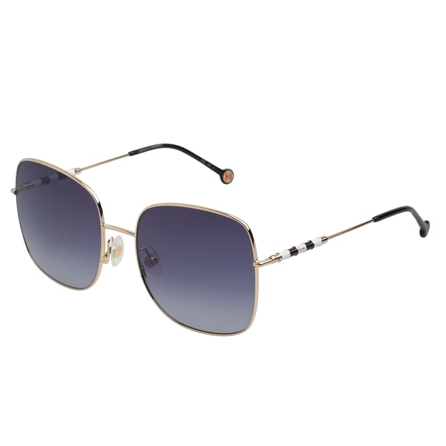 CH0035S sunglasses with metal frame.

 Shape and design:
 - These sunglasses feature a square, soft-edged silhouette that balances structured elegance with modern lines.

 Frame material:
 - The frame is made of lightweight metal, ensuring strength without sacrificing comfort.

 Metal temples:
 - The temples are also made of metal, matching the frame material.
 - The metal on the temples adds strength and stability to the frame of the glasses.

 Brand details:
 - Round emblem with the brand's insignia integrated into the temples.
 - Contrasting decorative inserts that add a distinctive touch to the design.

 Glasses:
 - Lenses with 100% UV protection filter, ideal for daily outdoor use.
 Measures: Lens height: 56 mm. Lens width: 59 mm. Bridge: 19 mm. Temples: 145 mm.
 Composition: Metal
 Care:
Wash only with water or, if necessary, a mild soap.
 Dry with a soft cloth to avoid scratches.
 Avoid contact with harsh surfaces or abrasive liquids.