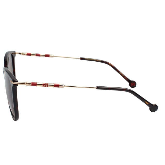These Carolina Herrera sunglasses fuse contemporary design with timeless elegance in a softened square silhouette, ideal for elevating any style with ease and distinction.

 Shape and design:
 - Square silhouette with softly rounded edges.
 - Wrap-around design provides a comfortable and flattering fit.

 Frame material:
 - Combination of acetate on the front with ultra-light metal temples.
 - Acetate terminals that guarantee comfort and stability during prolonged use.

 Brand details:
 - Distinctive Carolina Herrera logo on temples.
 - Temples decorated with elegant enamelled metal rings.

 Glasses:
 - Lenses with 100% UV protection filter, ideal for safe sun exposure.
 Measures: Lens width: 56 mm. Bridge: 16 mm. Temples: 145 mm.
 Composition: Acetate
 Care:
Wash only with water or, if necessary, a mild soap.
 Dry with a soft cloth to avoid scratches.
 Avoid contact with harsh surfaces or abrasive liquids.