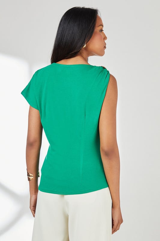 Distinctive asymmetric neckline with decorative trim detail for a modern twist
        Soft jersey fabric offers comfortable stretch and excellent drape
        Elegant one-shoulder design with stylish gathered detail
        Flattering regular fit with subtle ruching along the side seam
        Versatile cap sleeve styling creates a balanced silhouette
    
    This Principles asymmetric top combines contemporary design with everyday comfort. The distinctive neckline with its decorative trim creates visual interest whilst the soft jersey fabric ensures the top feels as good as it looks. Style with wide-leg trousers as shown for a polished daytime ensemble perfect for lunch dates or gallery visits. The versatile design works brilliantly with tailored shorts and flat sandals for warm-weather outings, or layer under a lightweight cardigan when the temperature drops. Add statement jewellery to enhance the unique neckline detail. The ruched side seam creates a flattering silhouette that works wonderfully for casual gatherings or family events. This top offers the perfect balance of distinctive design and everyday wearability - a true wardrobe hero for the style-conscious woman.